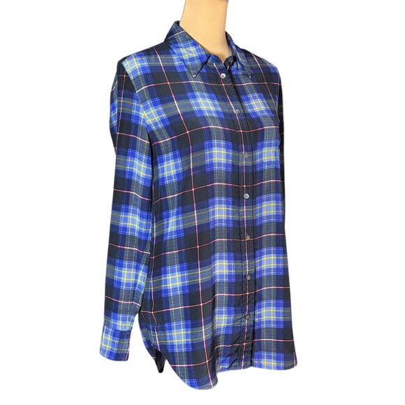 Equipment 100% Silk Plaid Shirt SZ XS Blue Oversized Preppy Academia Grunge - Picture 3 of 12